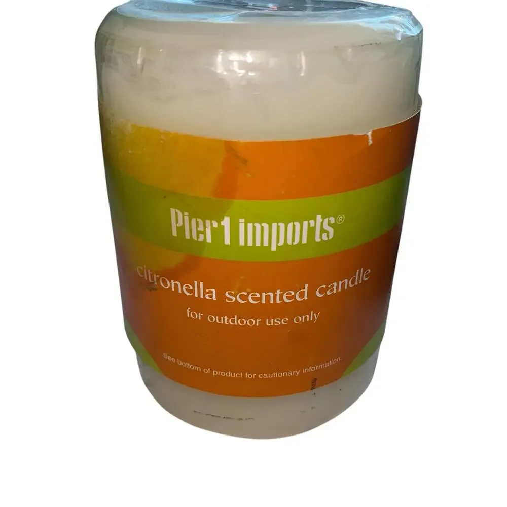 Pier 1 Imports Citronella scented white pillar candle for outdoor use only NEW